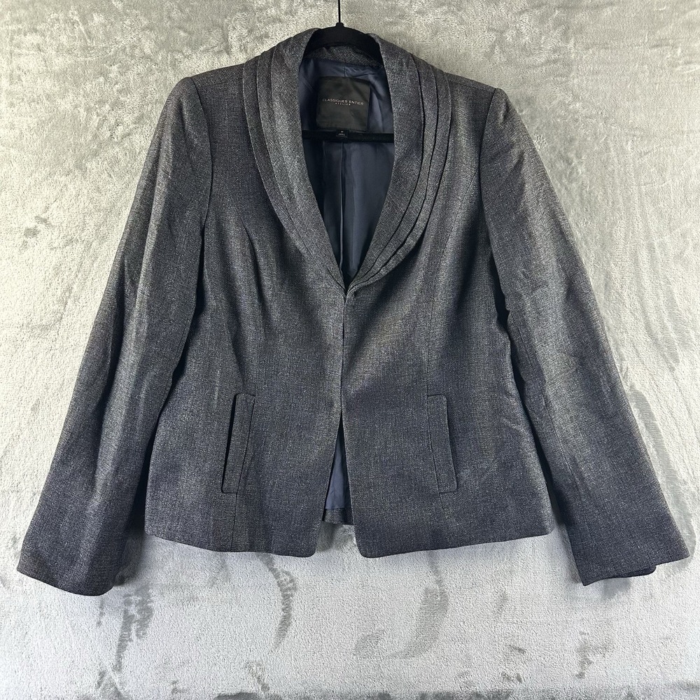 Classiques Entier Atelier Blazer Women's M Blue Black Pleated Collar Hook & Eye